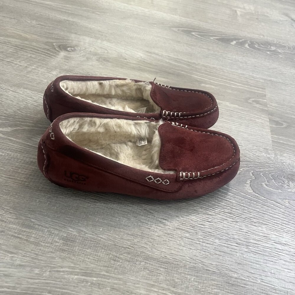 UGG Women's Burgundy Suede Moccasin Slippers